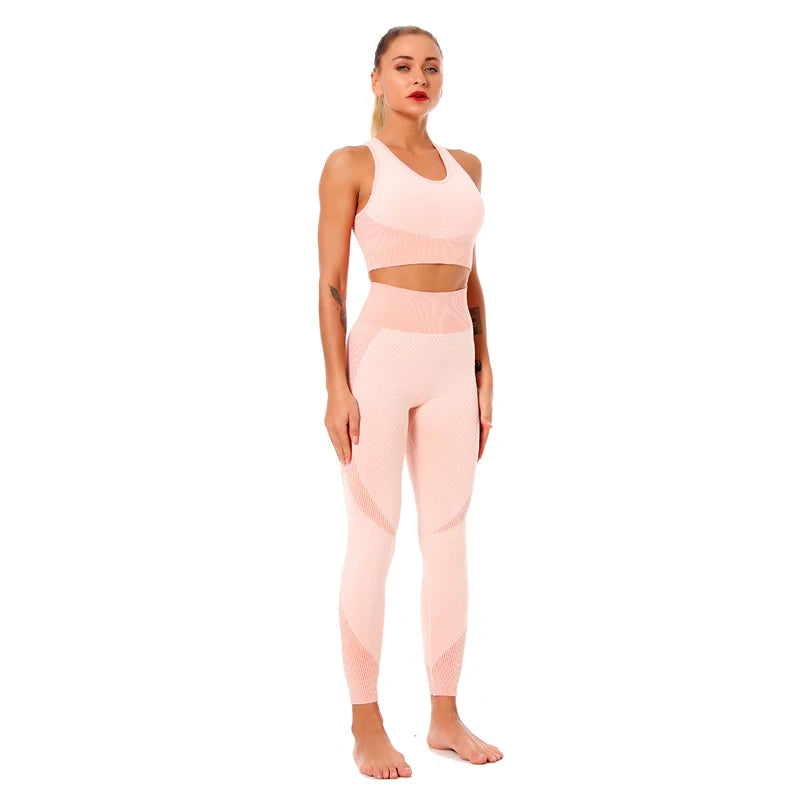 Ensemble féminin 2/3 pièces de yoga sans couture, maille, pantalon legging, vêtements avec fermeture éclair, haut court à manches longues, tenue fitness, ensemble pour salle de sport