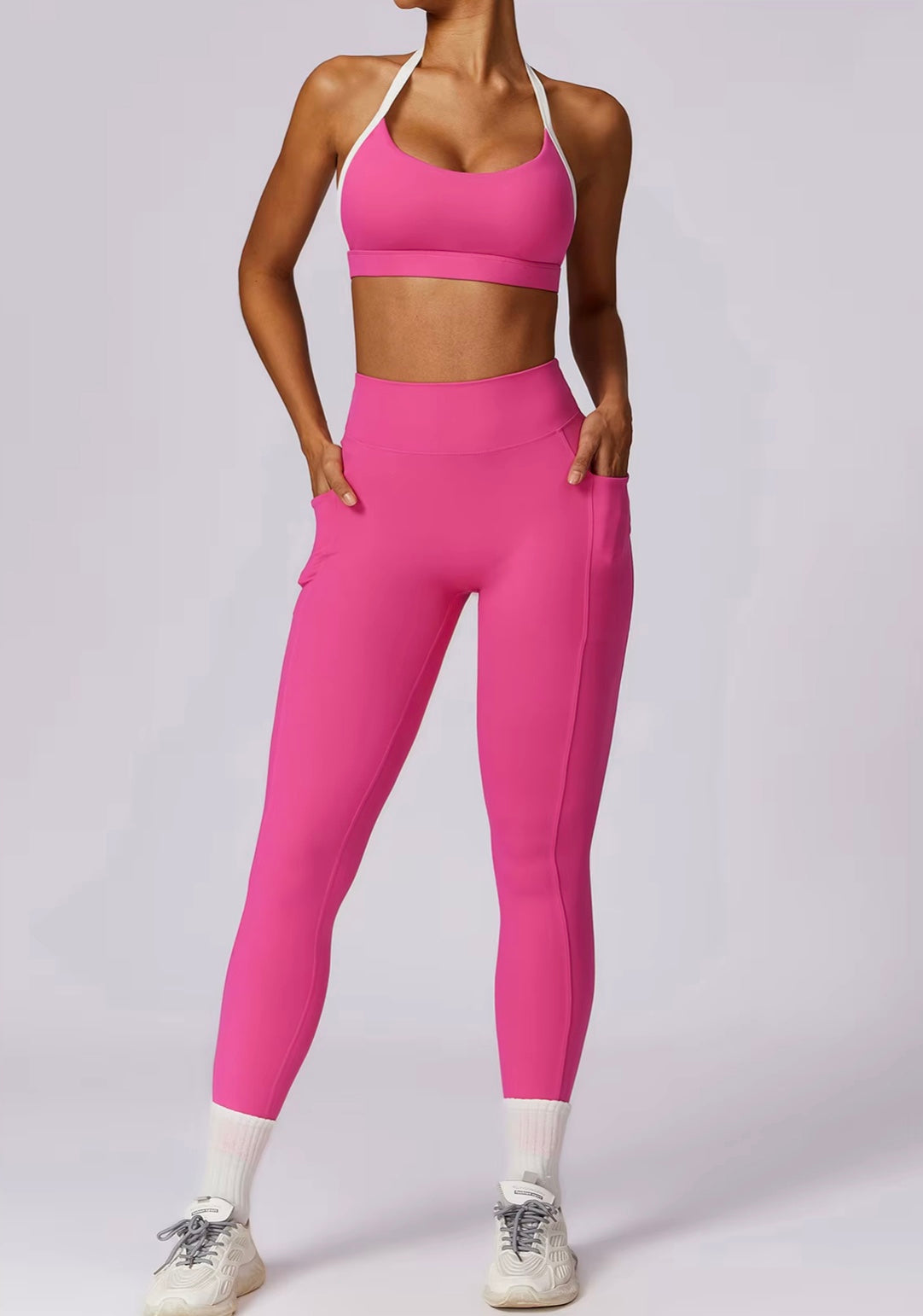 Ensemble de Yoga 2 pièces pour femmes, vêtements d'entraînement Push Up, vêtements de sport, Legging de gymnastique, soutien-gorge de Fitness, haut court, combinaisons de sport à manches longues