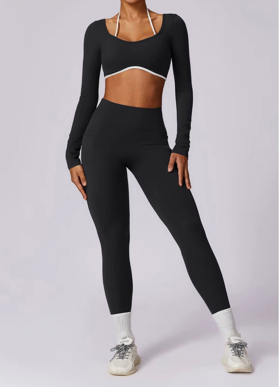 Ensemble de Yoga 2 pièces pour femmes, vêtements d'entraînement Push Up, vêtements de sport, Legging de gymnastique, soutien-gorge de Fitness, haut court, combinaisons de sport à manches longues
