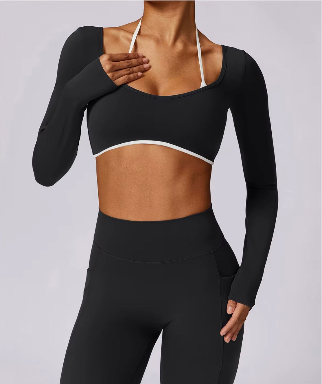 Ensemble de Yoga 2 pièces pour femmes, vêtements d'entraînement Push Up, vêtements de sport, Legging de gymnastique, soutien-gorge de Fitness, haut court, combinaisons de sport à manches longues