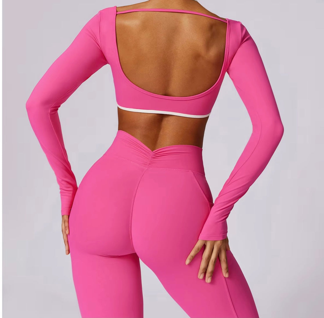 Ensemble de Yoga 2 pièces pour femmes, vêtements d'entraînement Push Up, vêtements de sport, Legging de gymnastique, soutien-gorge de Fitness, haut court, combinaisons de sport à manches longues