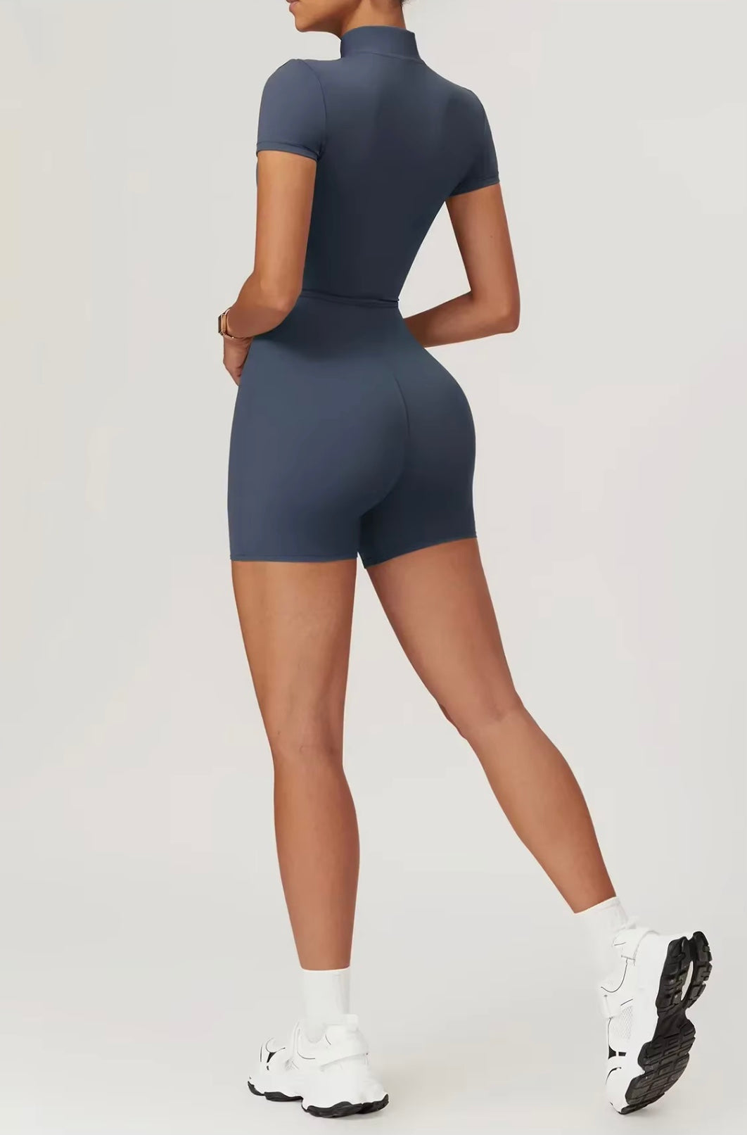 Combinaison de Yoga d'été à manches courtes avec fermeture éclair, tenue de sport, Fitness, body pour femmes, danse, course à pied, vêtements d'entraînement, costume de Yoga