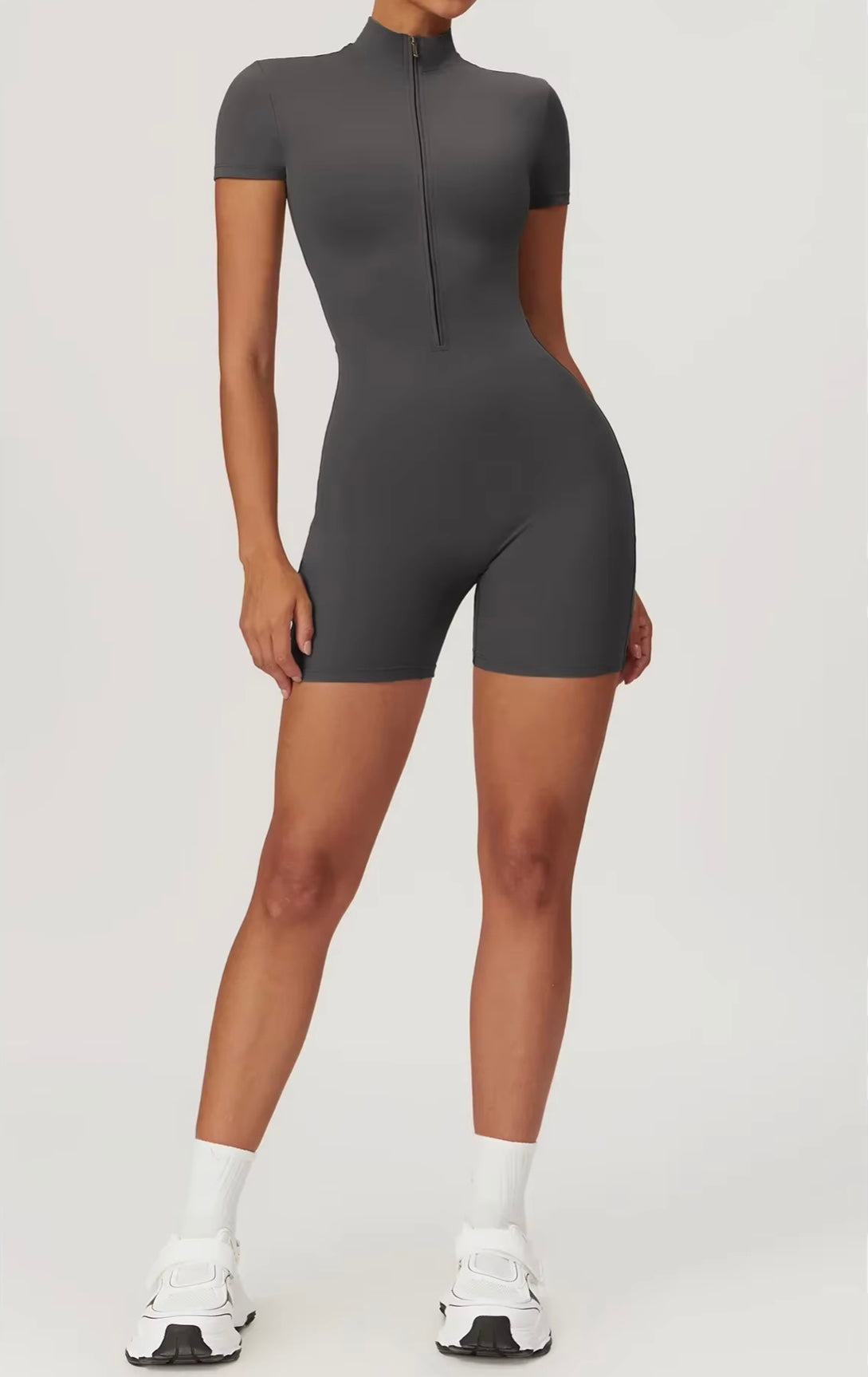 Combinaison de Yoga d'été à manches courtes avec fermeture éclair, tenue de sport, Fitness, body pour femmes, danse, course à pied, vêtements d'entraînement, costume de Yoga