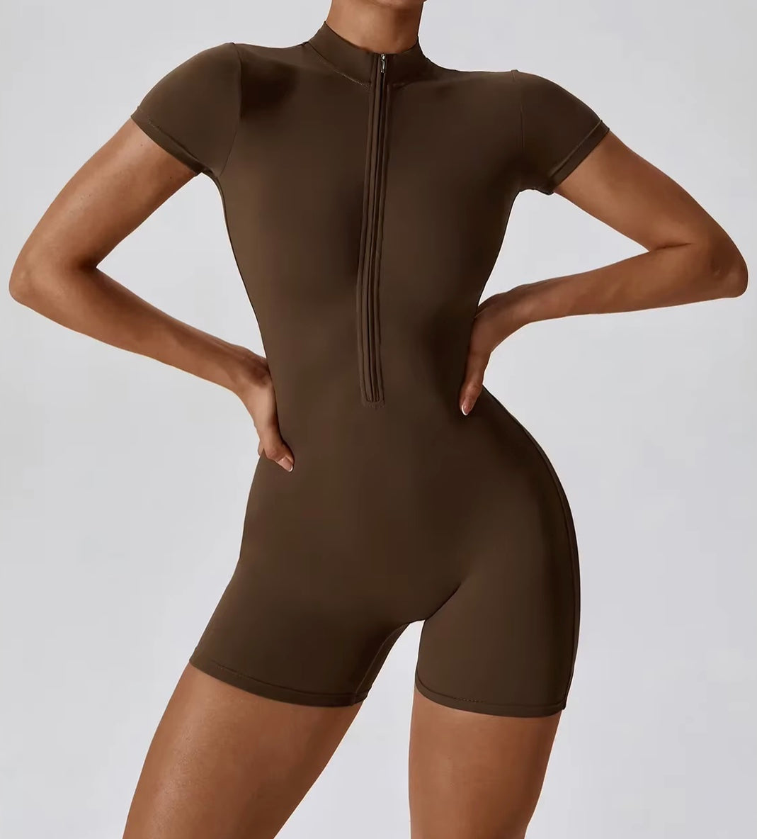 Combinaison de Yoga d'été à manches courtes avec fermeture éclair, tenue de sport, Fitness, body pour femmes, danse, course à pied, vêtements d'entraînement, costume de Yoga