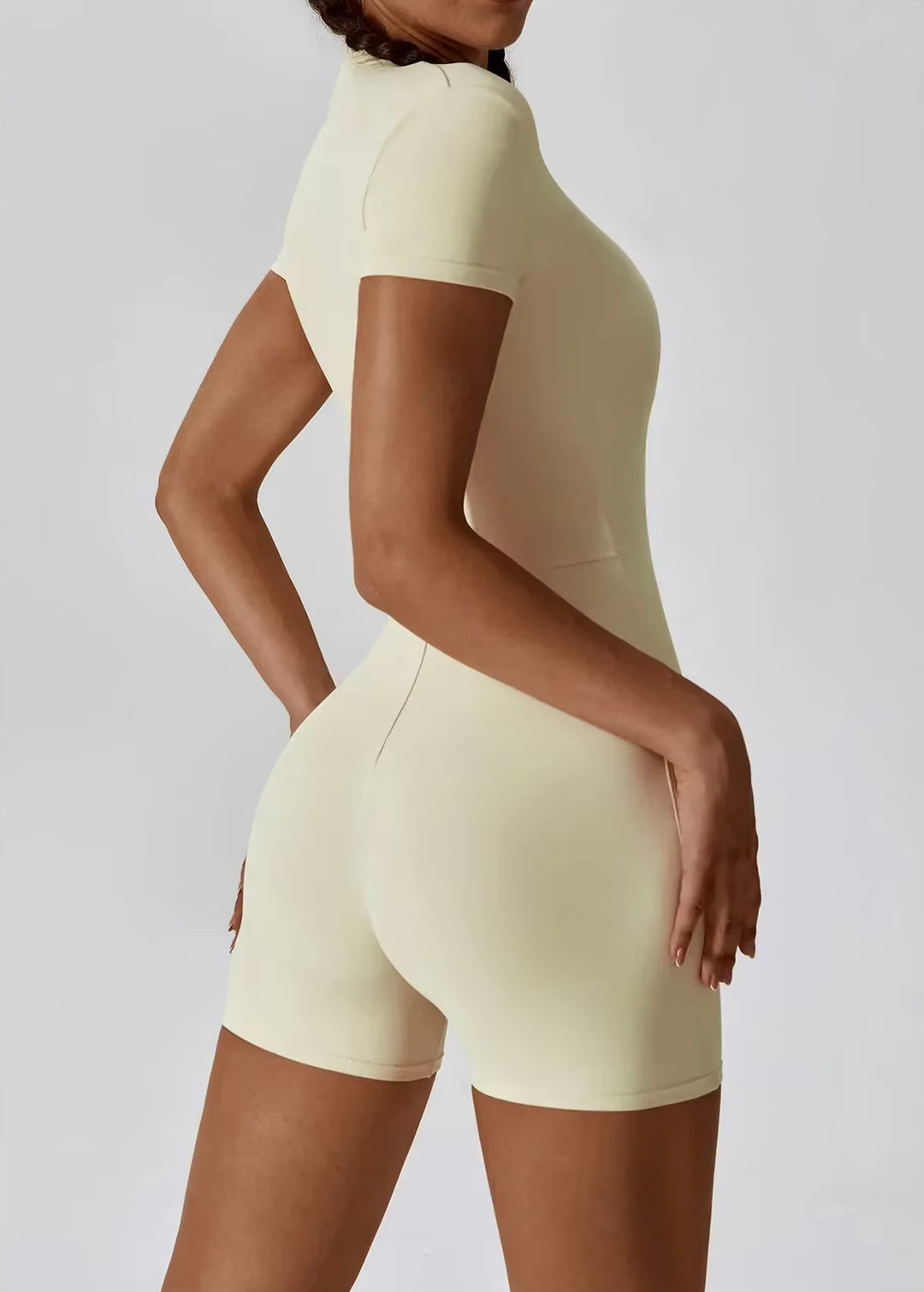 Combinaison de Yoga d'été à manches courtes avec fermeture éclair, tenue de sport, Fitness, body pour femmes, danse, course à pied, vêtements d'entraînement, costume de Yoga