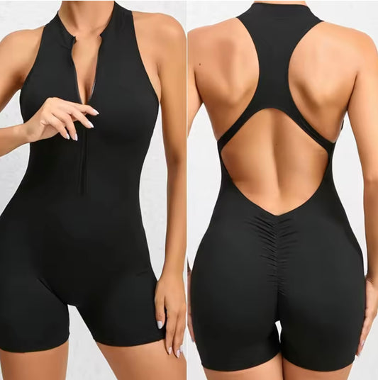Combinaisons dos nu fermeture éclair sport body femmes Yoga ensembles vêtements de sport Fitness salopette une pièce costume entraînement combishort femme