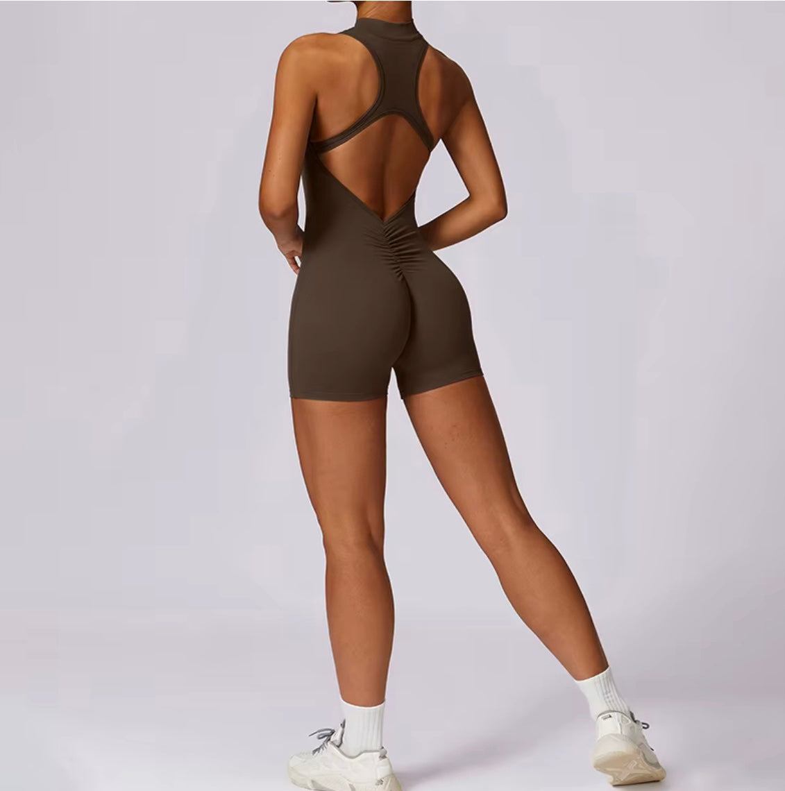 Combinaisons dos nu fermeture éclair sport body femmes Yoga ensembles vêtements de sport Fitness salopette une pièce costume entraînement combishort femme