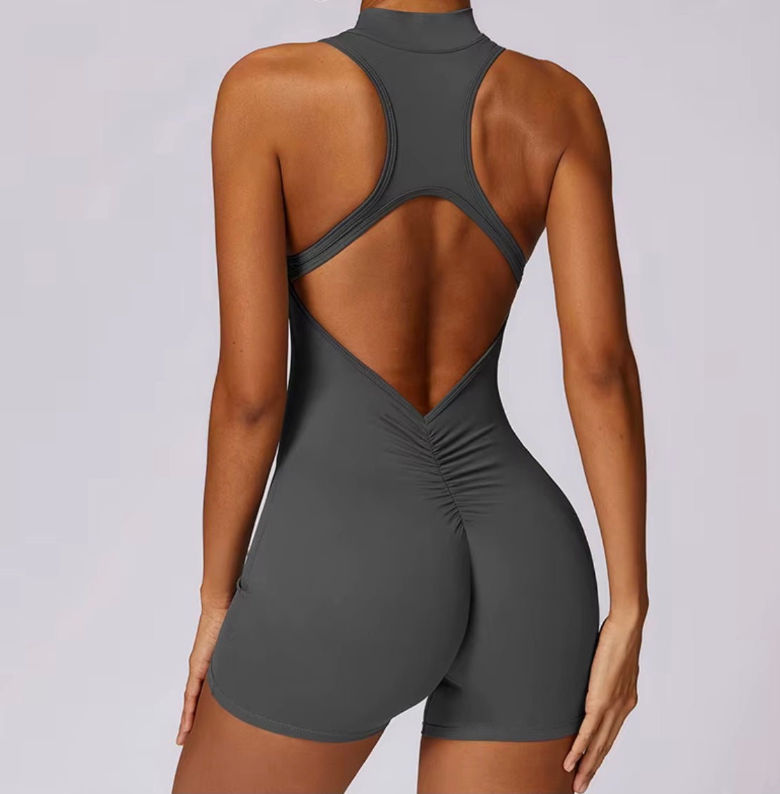 Combinaisons dos nu fermeture éclair sport body femmes Yoga ensembles vêtements de sport Fitness salopette une pièce costume entraînement combishort femme