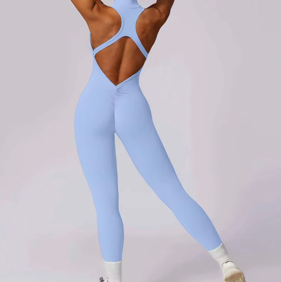 Combinaisons dos nu fermeture éclair sport body femmes Yoga ensembles vêtements de sport Fitness salopette une pièce costume entraînement combishort femme