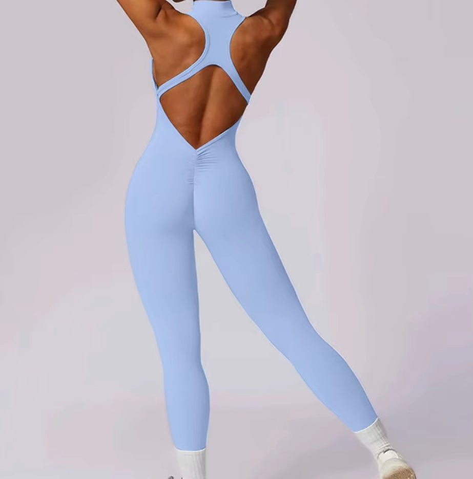 Combinaisons dos nu fermeture éclair sport body femmes Yoga ensembles vêtements de sport Fitness salopette une pièce costume entraînement combishort femme