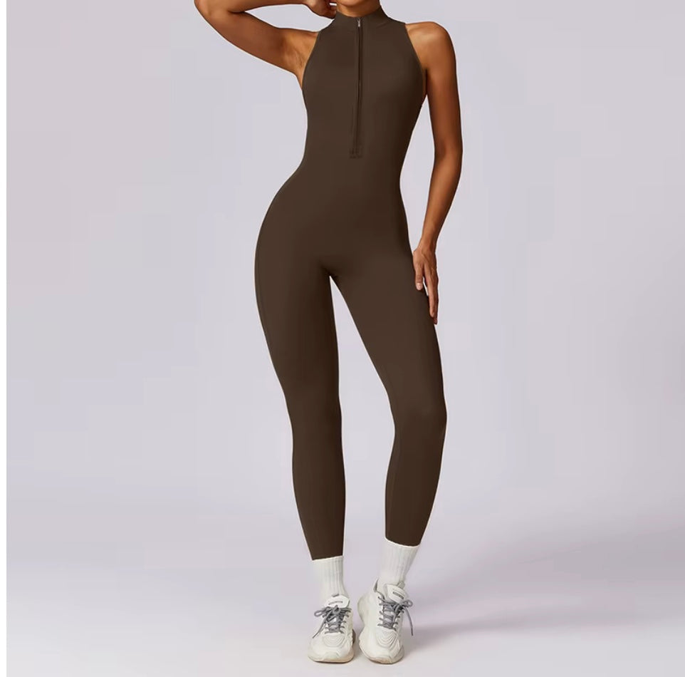 Combinaisons dos nu fermeture éclair sport body femmes Yoga ensembles vêtements de sport Fitness salopette une pièce costume entraînement combishort femme
