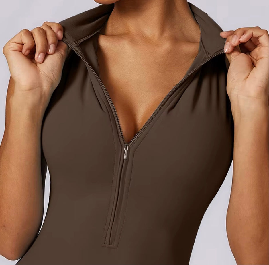 Combinaisons dos nu fermeture éclair sport body femmes Yoga ensembles vêtements de sport Fitness salopette une pièce costume entraînement combishort femme