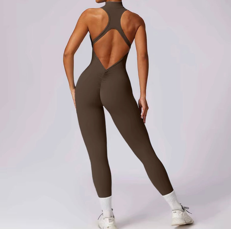 Combinaisons dos nu fermeture éclair sport body femmes Yoga ensembles vêtements de sport Fitness salopette une pièce costume entraînement combishort femme