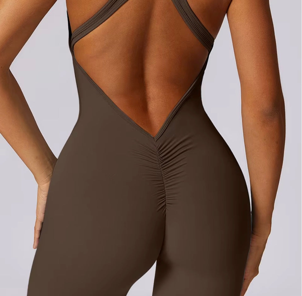 Combinaisons dos nu fermeture éclair sport body femmes Yoga ensembles vêtements de sport Fitness salopette une pièce costume entraînement combishort femme