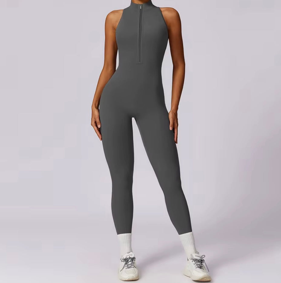 Combinaisons dos nu fermeture éclair sport body femmes Yoga ensembles vêtements de sport Fitness salopette une pièce costume entraînement combishort femme