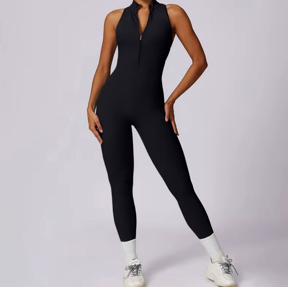 Combinaisons dos nu fermeture éclair sport body femmes Yoga ensembles vêtements de sport Fitness salopette une pièce costume entraînement combishort femme