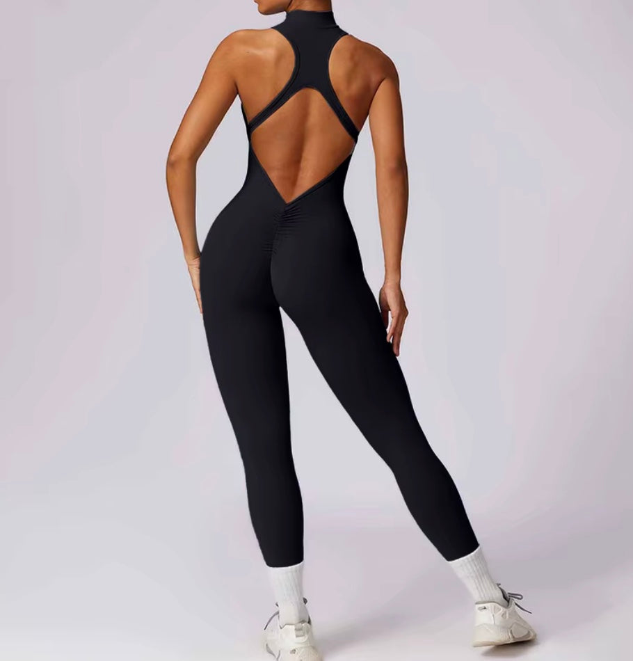 Combinaisons dos nu fermeture éclair sport body femmes Yoga ensembles vêtements de sport Fitness salopette une pièce costume entraînement combishort femme