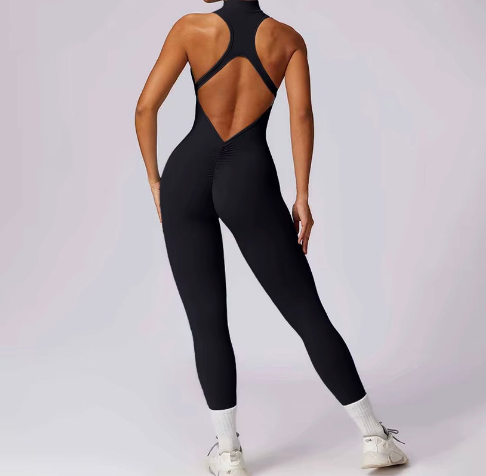 Combinaisons dos nu fermeture éclair sport body femmes Yoga ensembles vêtements de sport Fitness salopette une pièce costume entraînement combishort femme