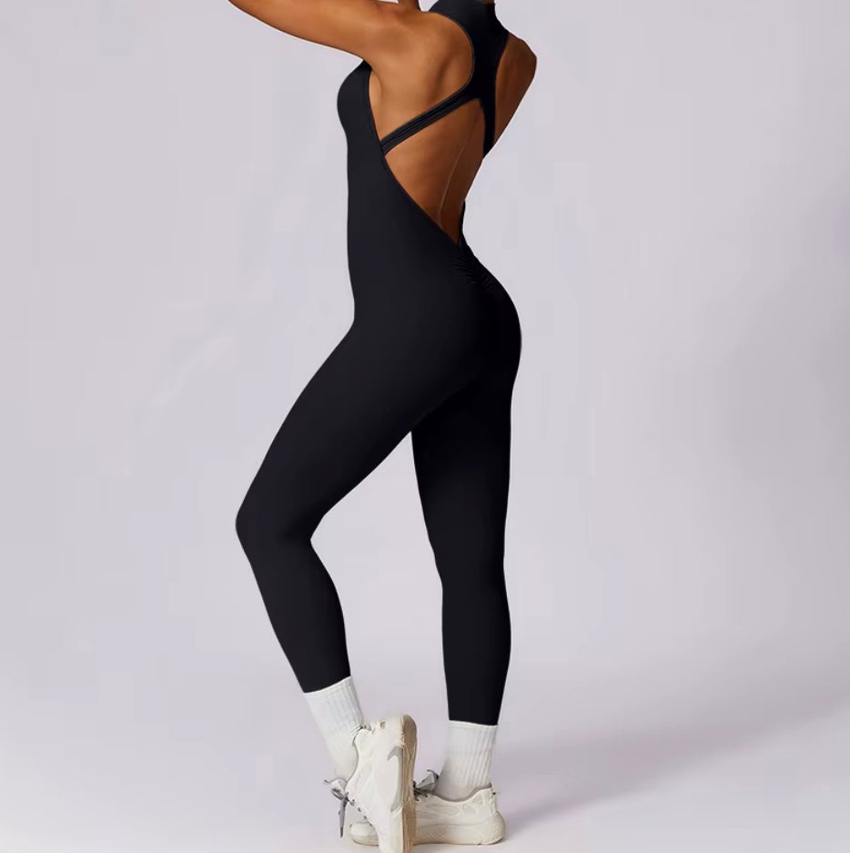 Combinaisons dos nu fermeture éclair sport body femmes Yoga ensembles vêtements de sport Fitness salopette une pièce costume entraînement combishort femme