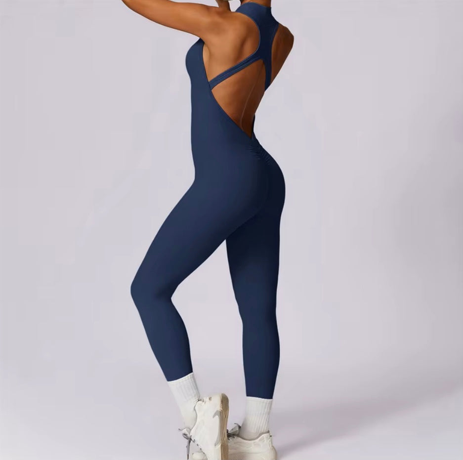 Combinaisons dos nu fermeture éclair sport body femmes Yoga ensembles vêtements de sport Fitness salopette une pièce costume entraînement combishort femme