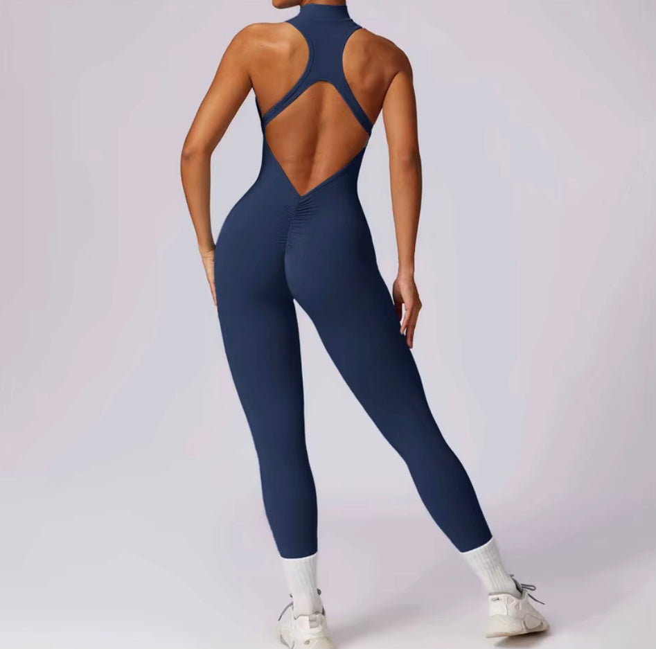 Combinaisons dos nu fermeture éclair sport body femmes Yoga ensembles vêtements de sport Fitness salopette une pièce costume entraînement combishort femme