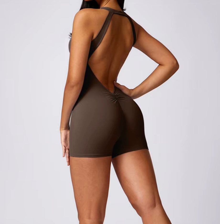 Combinaisons dos nu fermeture éclair sport body femmes Yoga ensembles vêtements de sport Fitness salopette une pièce costume entraînement combishort femme