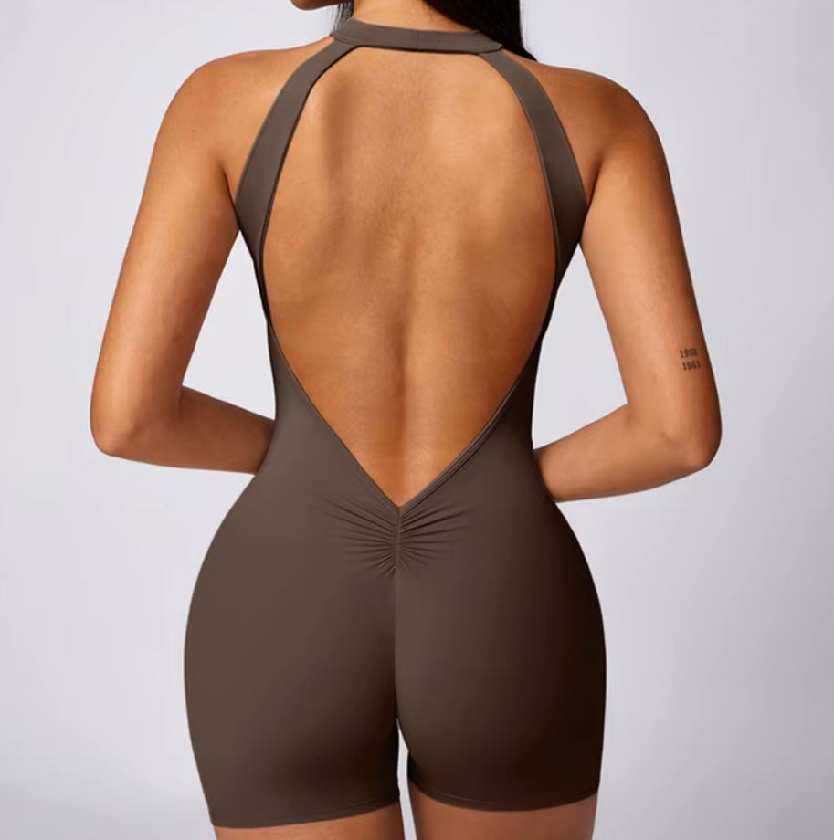 Combinaisons dos nu fermeture éclair sport body femmes Yoga ensembles vêtements de sport Fitness salopette une pièce costume entraînement combishort femme