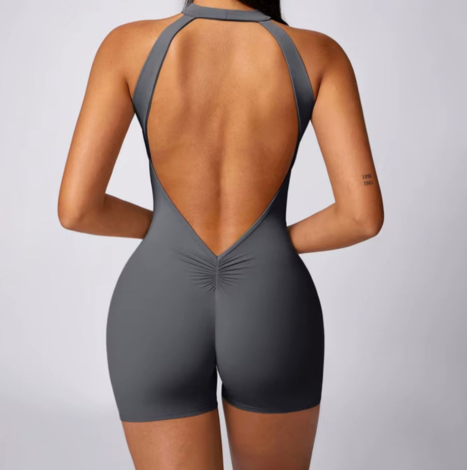 Combinaisons dos nu fermeture éclair sport body femmes Yoga ensembles vêtements de sport Fitness salopette une pièce costume entraînement combishort femme