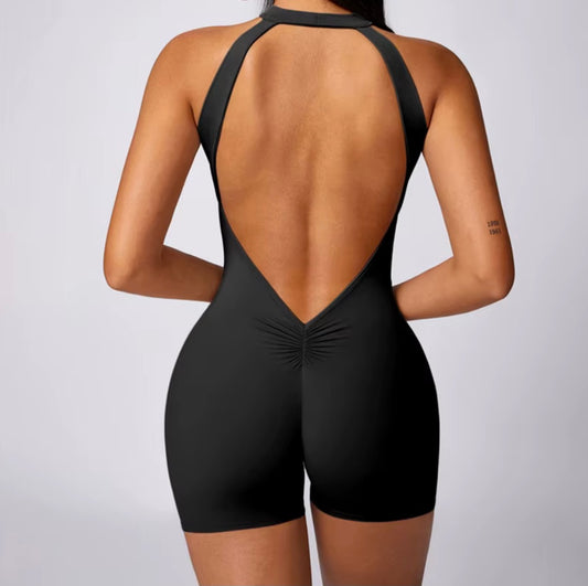 Combinaisons dos nu fermeture éclair sport body femmes Yoga ensembles vêtements de sport Fitness salopette une pièce costume entraînement combishort femme