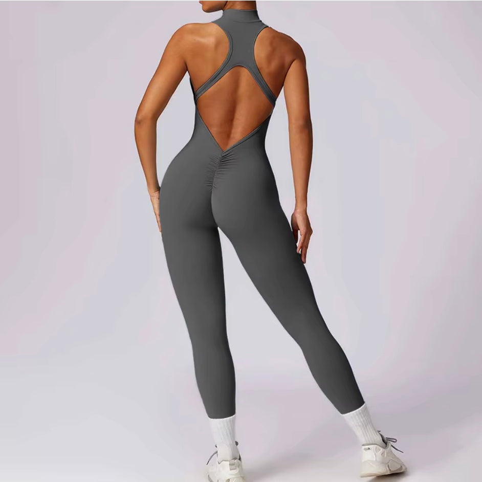 Combinaisons dos nu fermeture éclair sport body femmes Yoga ensembles vêtements de sport Fitness salopette une pièce costume entraînement combishort femme