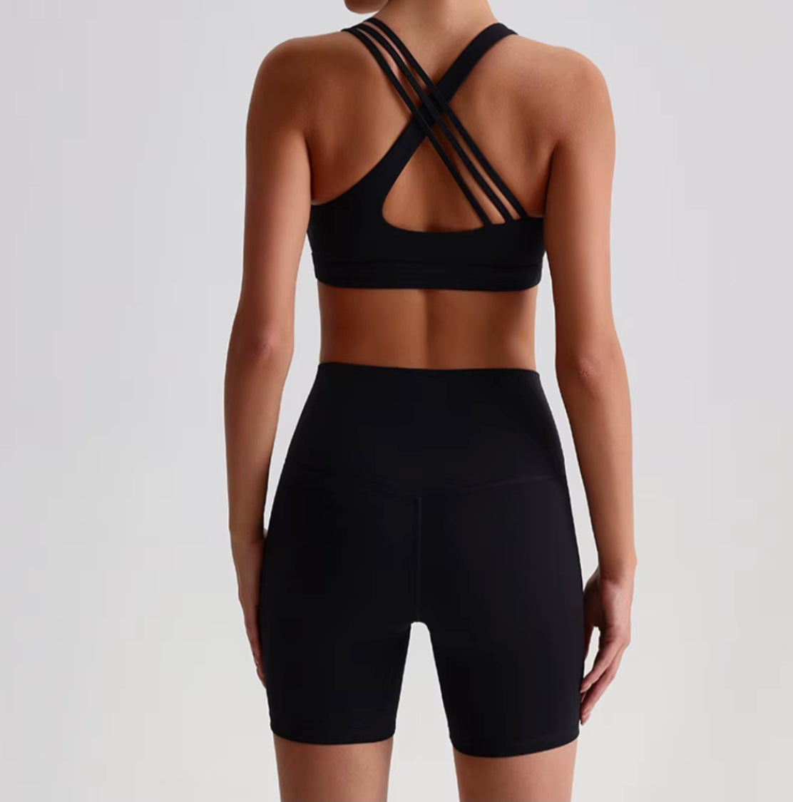 Solid Color Gym Yoga Set Short Legging Cross Back Shoulder Strap Sport Bra Tracksuit Women Suit Comprehensive Training Athletic