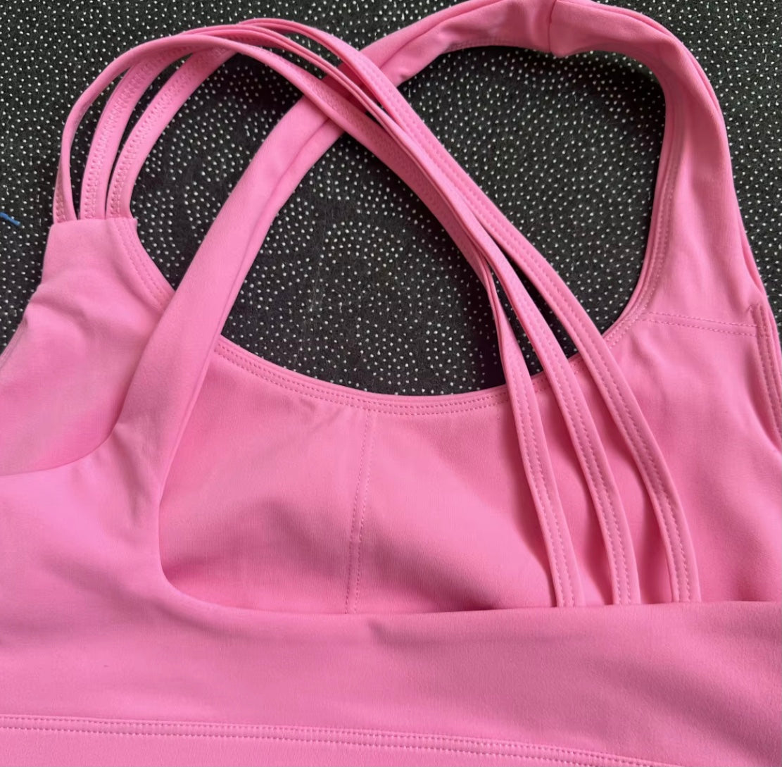 Solid Color Gym Yoga Set Short Legging Cross Back Shoulder Strap Sport Bra Tracksuit Women Suit Comprehensive Training Athletic