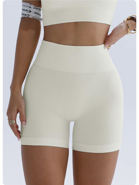 Pantalon de Yoga taille haute pour femmes, conçu pour soulever et façonner, ajusté avec une couleur unie et une Texture côtelée, short de sport