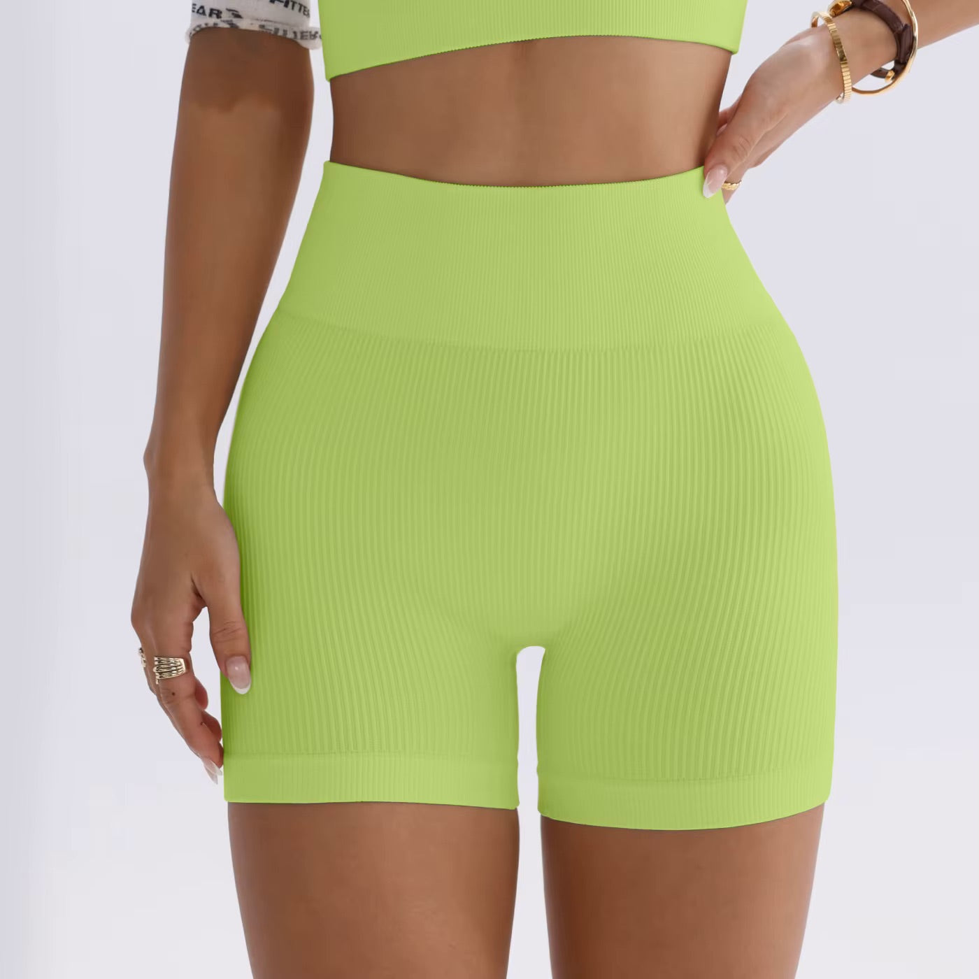 Pantalon de Yoga taille haute pour femmes, conçu pour soulever et façonner, ajusté avec une couleur unie et une Texture côtelée, short de sport
