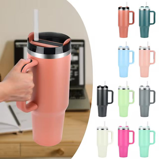 Tasse de voyage portable isolée sous vide en acier inoxydable, gobelet étanche, poignée et couvercle de