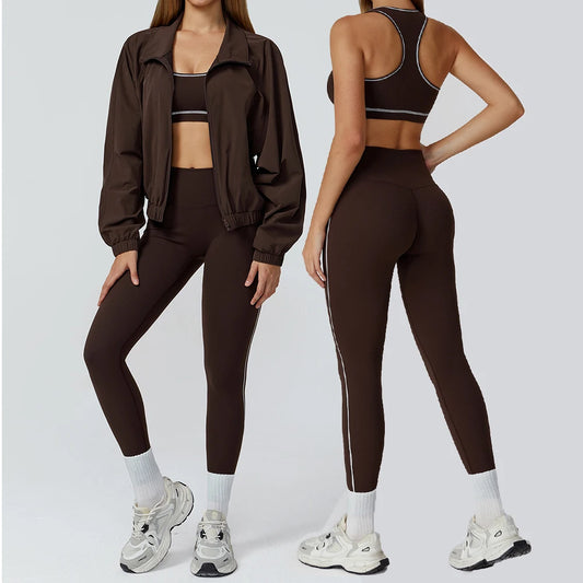 Ensemble de Yoga sans couture 2/3 pièces, vêtements de sport, combinaisons de Yoga pour femmes, ensemble de Fitness, survêtements, veste de sport à manches longues, Leggings de gymnastique