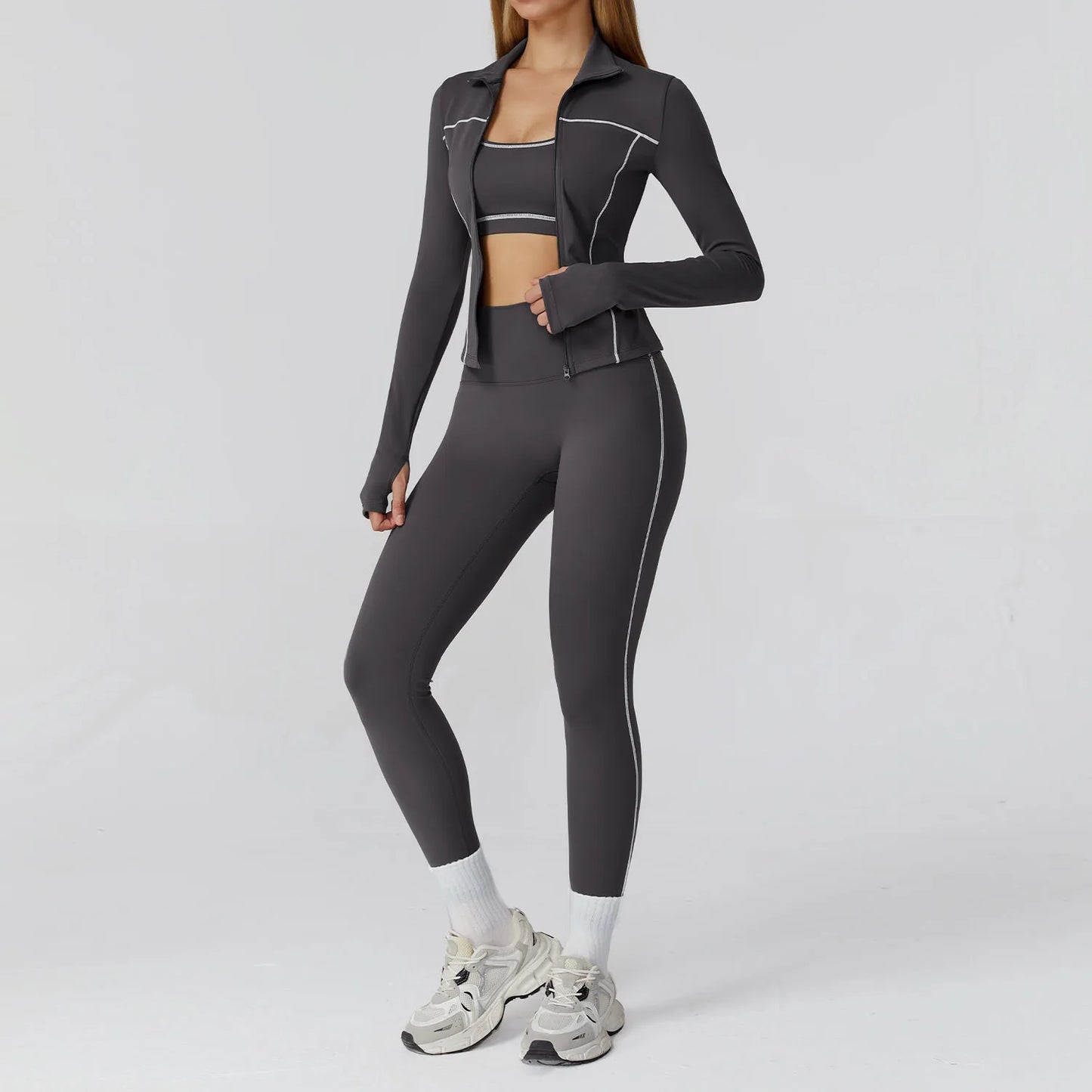 Ensemble de Yoga sans couture 2/3 pièces, vêtements de sport, combinaisons de Yoga pour femmes, ensemble de Fitness, survêtements, veste de sport à manches longues, Leggings de gymnastique
