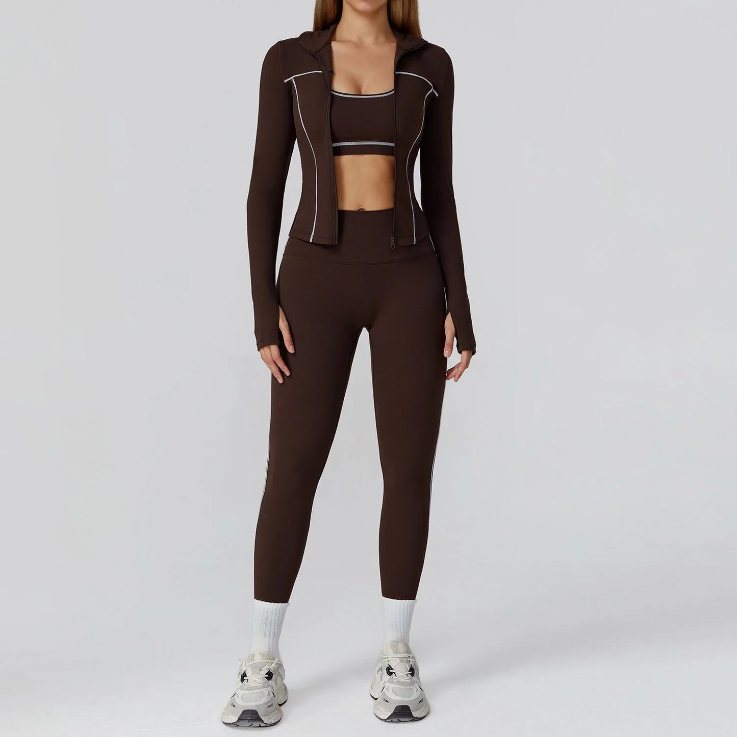 Ensemble de Yoga sans couture 2/3 pièces, vêtements de sport, combinaisons de Yoga pour femmes, ensemble de Fitness, survêtements, veste de sport à manches longues, Leggings de gymnastique