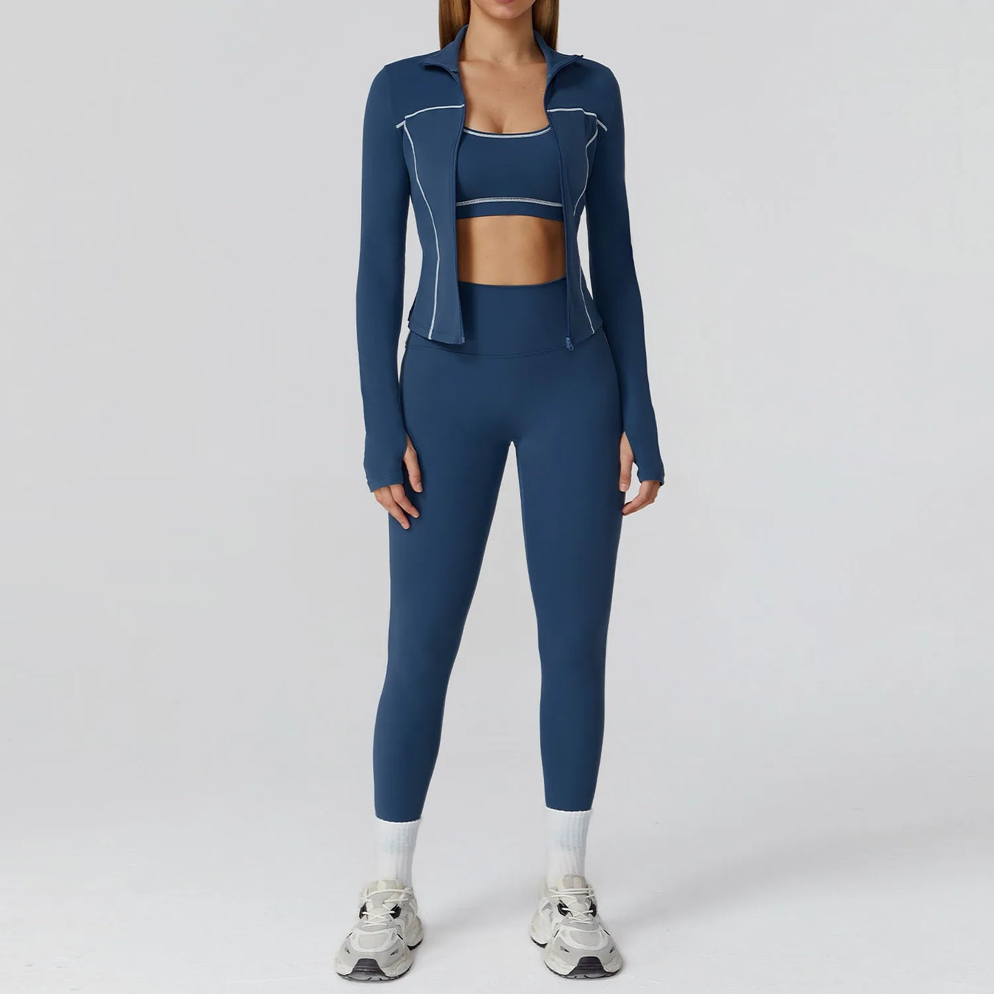 Ensemble de Yoga sans couture 2/3 pièces, vêtements de sport, combinaisons de Yoga pour femmes, ensemble de Fitness, survêtements, veste de sport à manches longues, Leggings de gymnastique