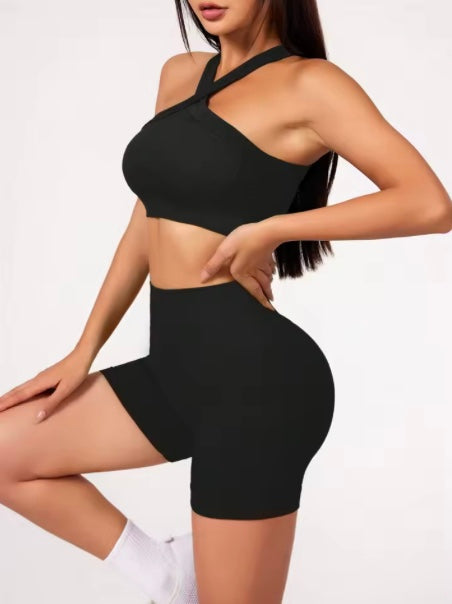 Ensemble de Yoga 2 pièces, sensation nue, vêtements d'entraînement pour femmes, Shorts de Yoga taille haute et soutien-gorge de sport à bretelles, ensembles courts d'été