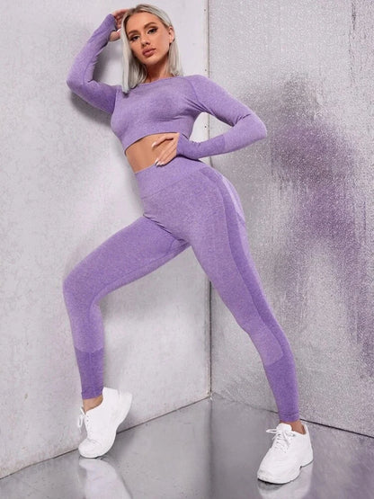 Exclusivité - Nouveaux ensembles  Yoga Wear sans couture pour femmes, ensemble de sport, dos ajouré, manches longues, effet galbant sur les hanches, mode fitness