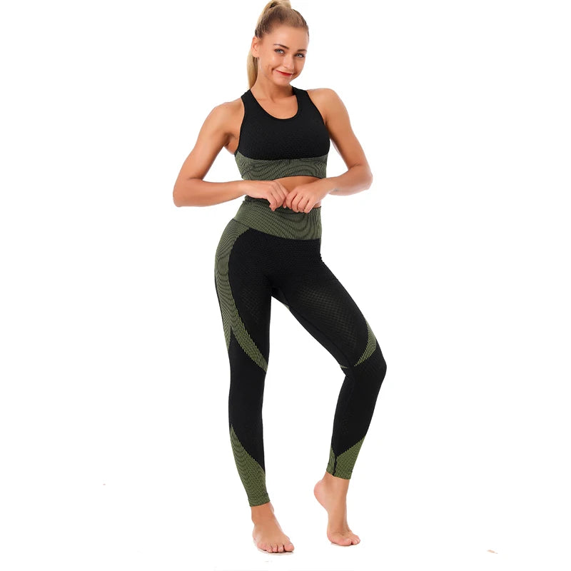 Ensemble féminin 2/3 pièces de yoga sans couture, maille, pantalon legging, vêtements avec fermeture éclair, haut court à manches longues, tenue fitness, ensemble pour salle de sport