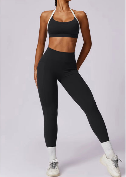 Ensemble de Yoga 2 pièces pour femmes, vêtements d'entraînement Push Up, vêtements de sport, Legging de gymnastique, soutien-gorge de Fitness, haut court, combinaisons de sport à manches longues