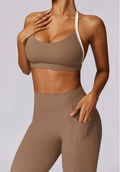 Ensemble de Yoga 2 pièces pour femmes, vêtements d'entraînement Push Up, vêtements de sport, Legging de gymnastique, soutien-gorge de Fitness, haut court, combinaisons de sport à manches longues