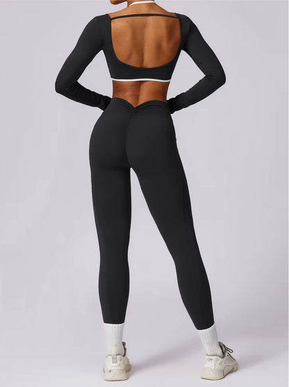 Ensemble de Yoga 2 pièces pour femmes, vêtements d'entraînement Push Up, vêtements de sport, Legging de gymnastique, soutien-gorge de Fitness, haut court, combinaisons de sport à manches longues