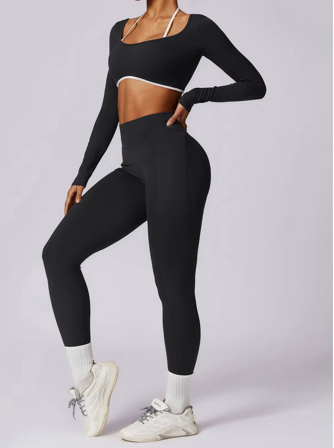Ensemble de Yoga 2 pièces pour femmes, vêtements d'entraînement Push Up, vêtements de sport, Legging de gymnastique, soutien-gorge de Fitness, haut court, combinaisons de sport à manches longues