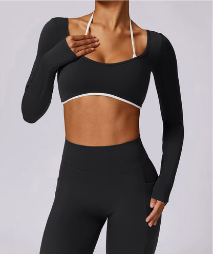 Ensemble de Yoga 2 pièces pour femmes, vêtements d'entraînement Push Up, vêtements de sport, Legging de gymnastique, soutien-gorge de Fitness, haut court, combinaisons de sport à manches longues