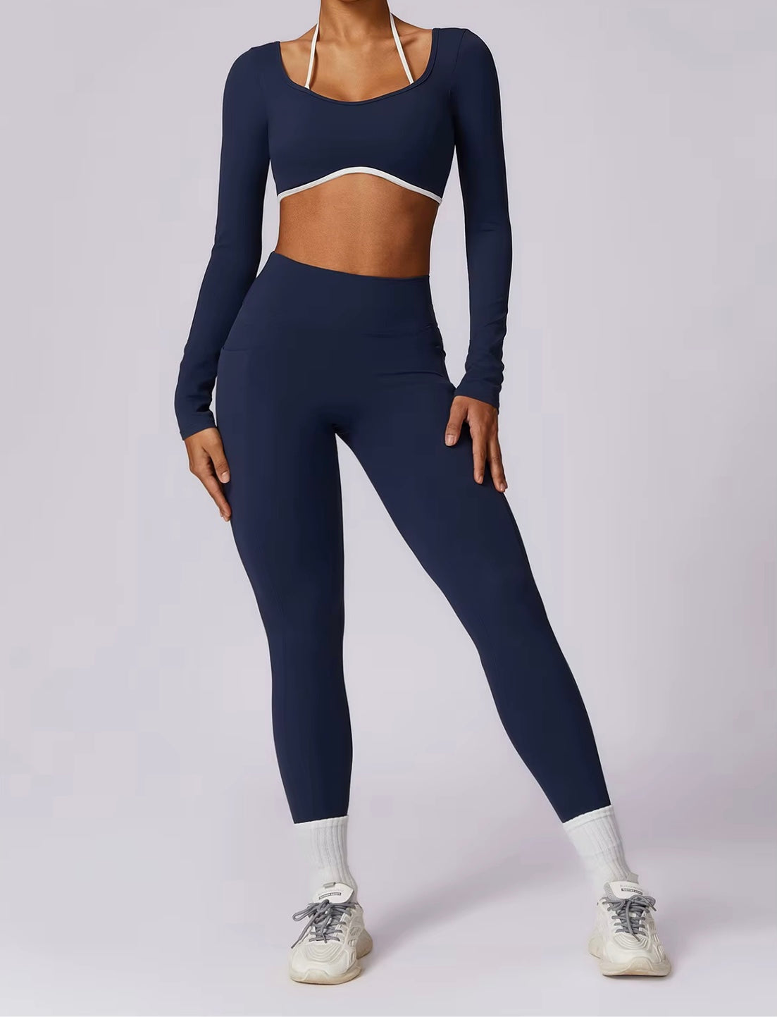 Ensemble de Yoga 2 pièces pour femmes, vêtements d'entraînement Push Up, vêtements de sport, Legging de gymnastique, soutien-gorge de Fitness, haut court, combinaisons de sport à manches longues