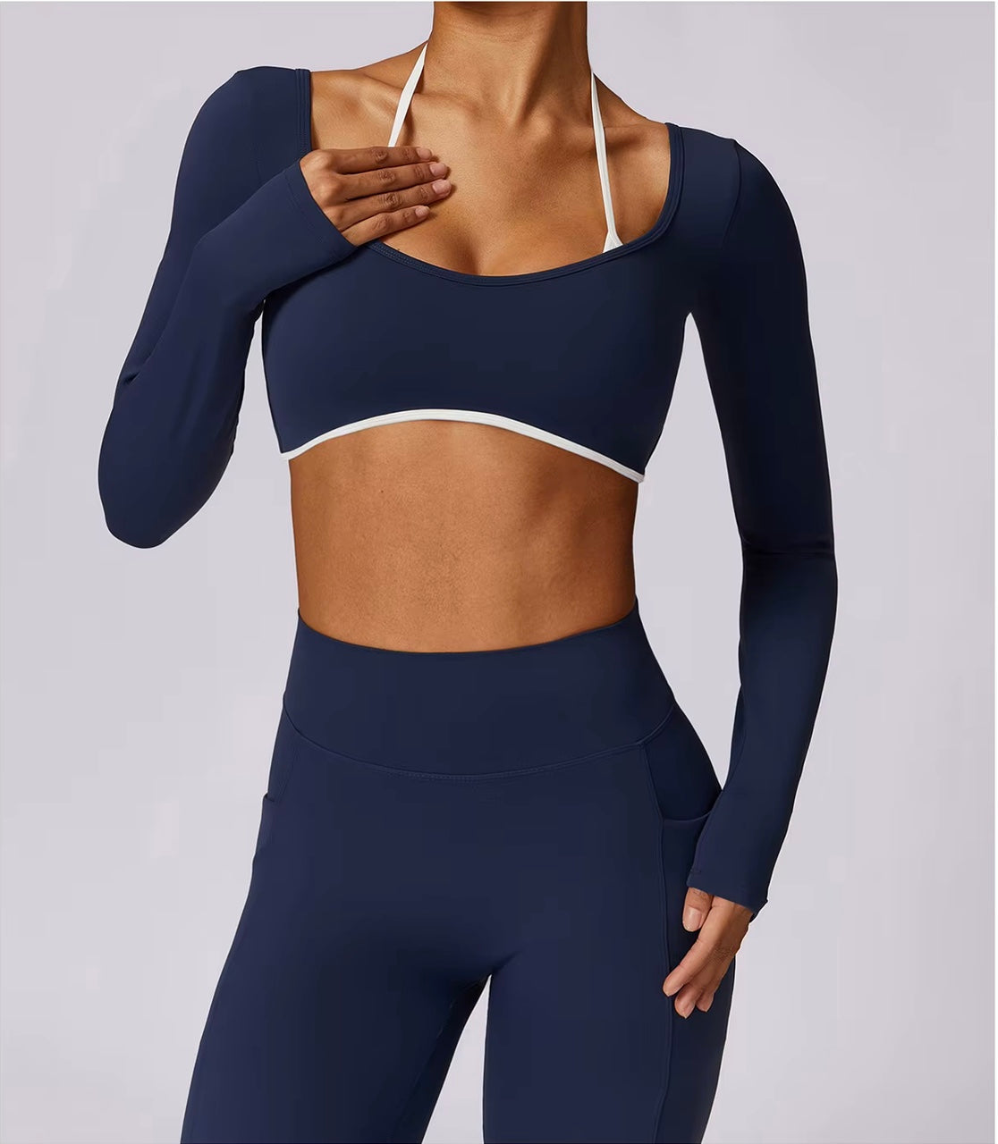 Ensemble de Yoga 2 pièces pour femmes, vêtements d'entraînement Push Up, vêtements de sport, Legging de gymnastique, soutien-gorge de Fitness, haut court, combinaisons de sport à manches longues