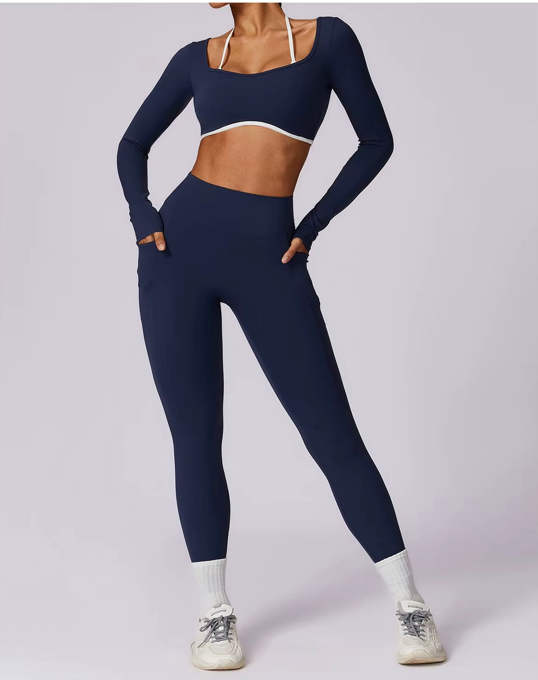 Ensemble de Yoga 2 pièces pour femmes, vêtements d'entraînement Push Up, vêtements de sport, Legging de gymnastique, soutien-gorge de Fitness, haut court, combinaisons de sport à manches longues